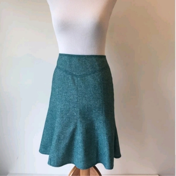 LOFT Teal Tweed Fit & Flare Ruffle Wool Silk Blend Skirt Women's 0 Career EUC - Picture 4 of 8